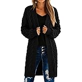 PRETTYGARDEN Long Sleeve Open Front Chunky Cardigan Sweaters for Women Cable Knit Long Cardigans Spring Outfits with Pockets