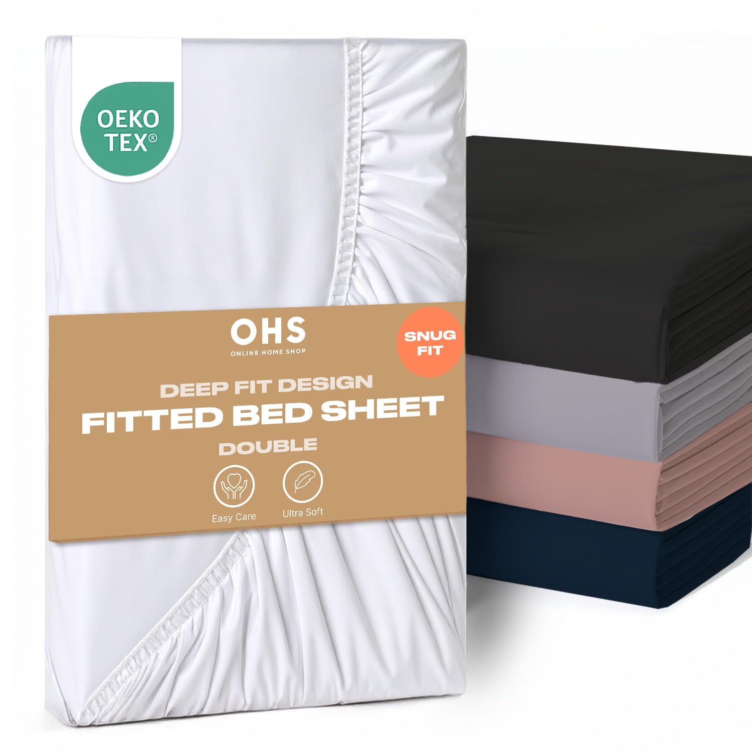 Brentfords White Fitted Double Sheet, Double Bedsheets Deep Fitted Easy Care Ultra Soft Fade Resistant, Microfibre Double Bed Sheet Bedding Linen