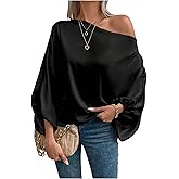 Verdusa Off The Shoulder Blouses for Women 3/4 Length Sleeve Asymmetrical Tops Dressy Casual Blouse