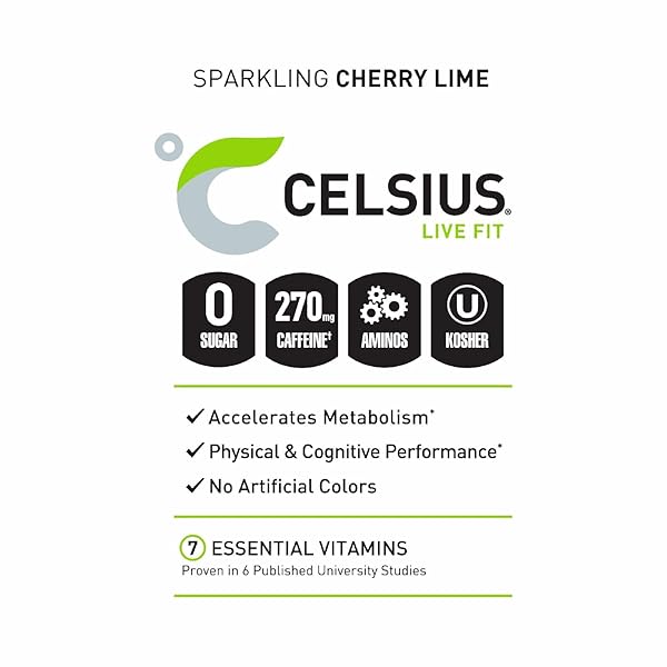 CELSIUS ESSENTIALS, SPARKLING CHERRY LIMEADE, PERFORMANCE ENERGY DRINK 16 FL OZ
