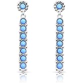 Genuine Kingman Turquoise Drop Dangle Earrings – Sterling Silver Western Linear Earrings, Southwestern Boho Jewelry for Women