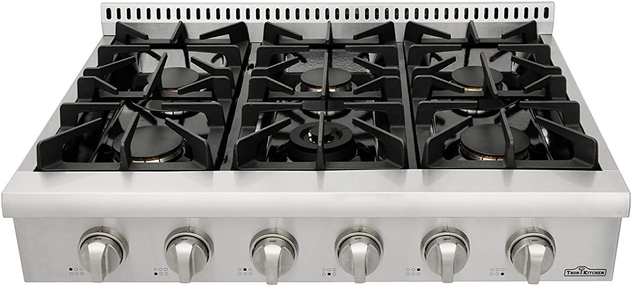 Gas Rangetop/Cook Top with 6 Sealed Burners, Gas Stove Top Cooker Cooktops For Kitchen, Flat Cast-iron Cooking Grates, Stainless Steel, HRT3003U (36 inch)