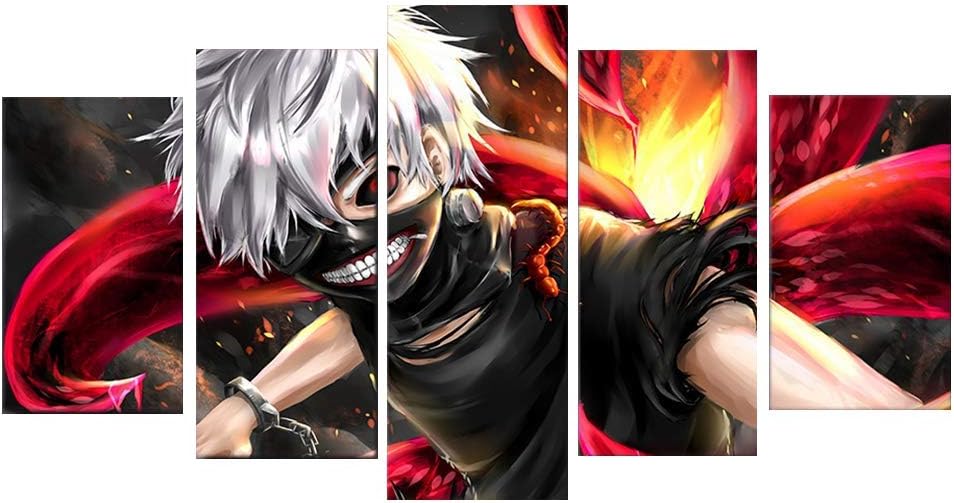 Dacitiery 5 Pcs Naruto/Tokyo Ghoul/JOJO/Demon Slayer Poster Wall Art Home Decor Modern Room Decoration, Anime Fabric Painting(S Tokyo Ghoul 01)