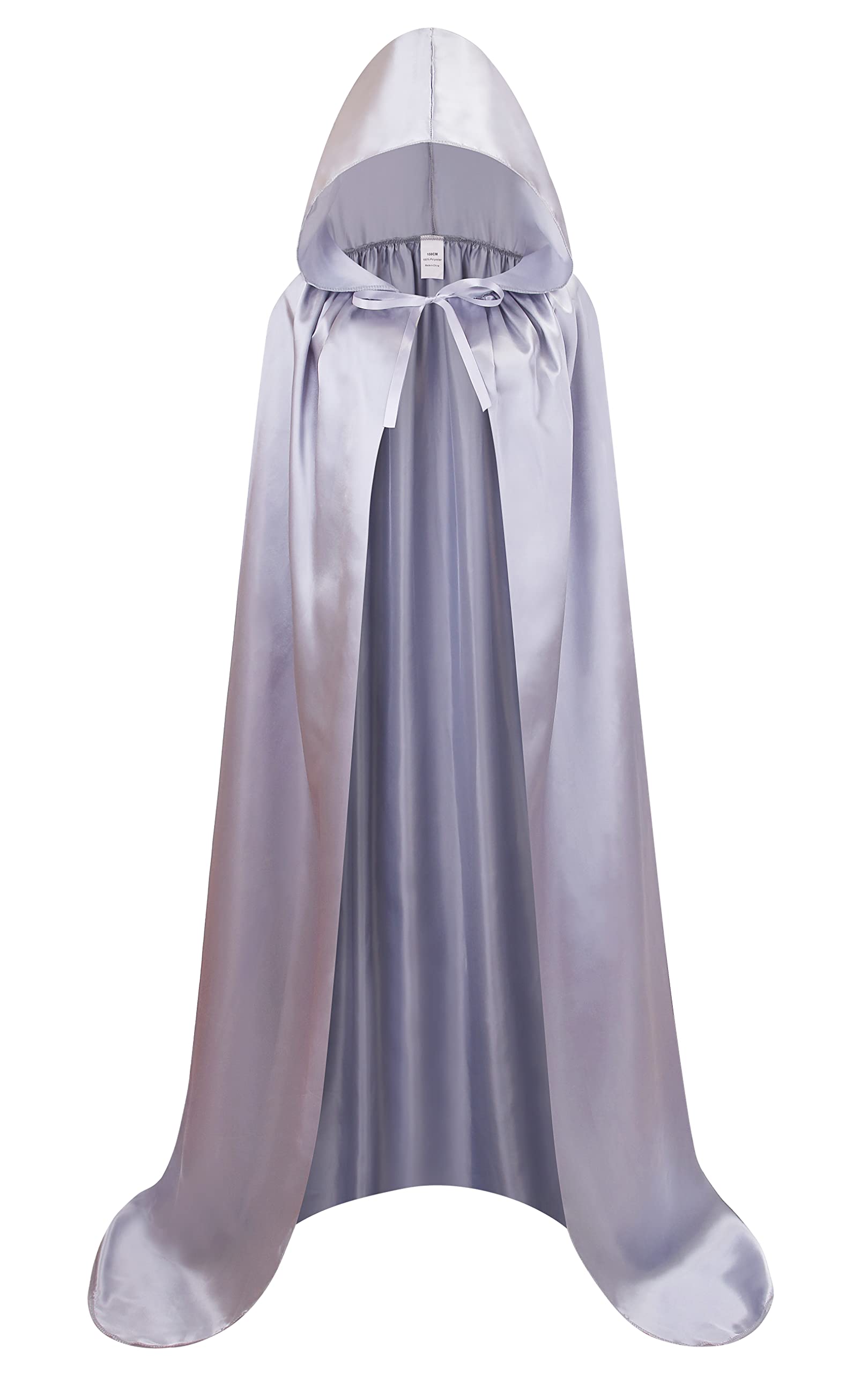 DELIVESS Unisex Adult Hooded Solid color Cape Full Length Halloween Christmas Costume Party Cloak(67", Silver)