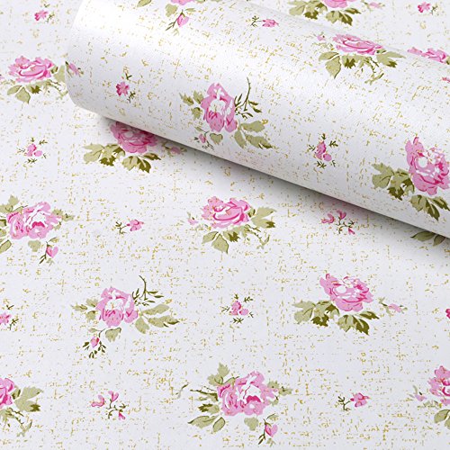 Simplelife4u pink rose contact paper removable shelf li…