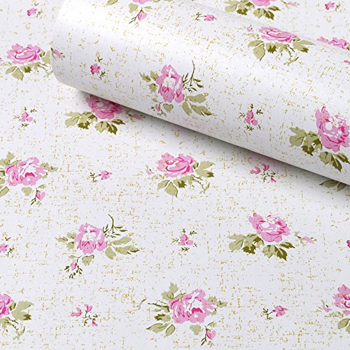 SimpleLife4U Pink Rose Contact Paper Removable Shelf Liner for Kitchen Cabinet Dresser Drawer Covering