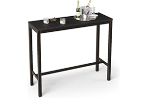 Cozyman Outdoor Bar Table, 45" Patio Bar Height Counter Console Table, Black Waterproof HDPS Slatted Top and Bronze Leg, Weather Resistant, Hot Tub, Balcony, Yard, Indoor or Outdoor Use