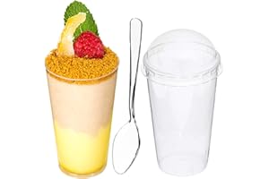 DLux 100 x 3oz Mini Dessert Cups with Lids & Spoons, Shooter - Clear Plastic Parfait Appetizer Cup - Small Reusable Cups for 