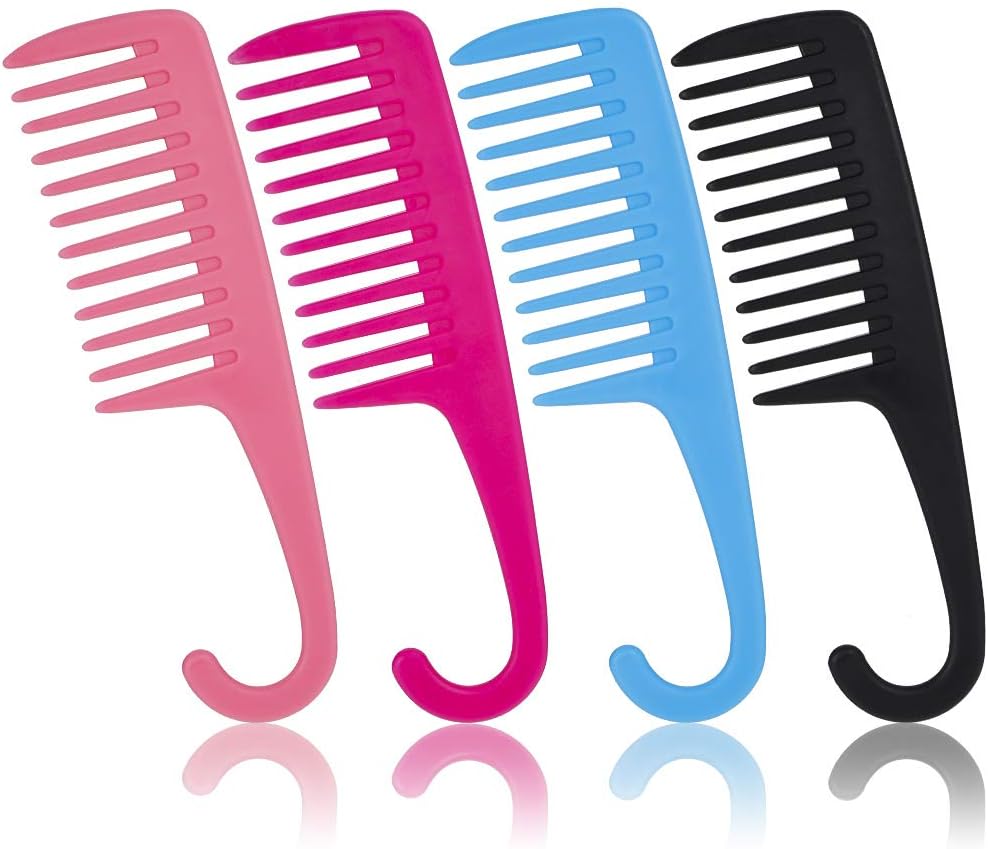 olyee 4 Pcs Wide Teeth Combs Shower Comb, Detangler Comb with Hook, Hair Brush Shower Combs for Women Long, Wet or Curly Hair-Improve Blood Circulation Salon Tool