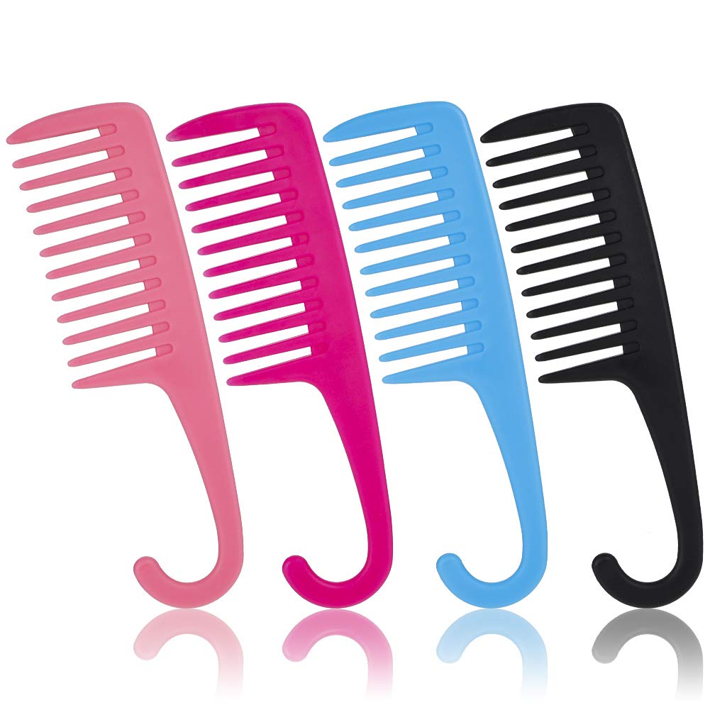olyee 4 Pcs Wide Teeth Combs Shower Comb, Detangler Comb with Hook, Hair Brush Shower Combs for Women Long, Wet or Curly Hair-Improve Blood Circulation Salon Tool