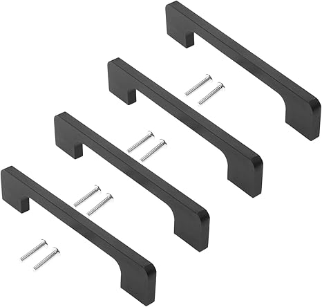 Amazon 4個入り 取っ手 アルミ合金 取手 ハンドル 引き出し ノブ ツマミ ドア キャビネット たんす 食器棚 ワードローブ ネジ付き ブラック 穴間距離128mm ツマミ