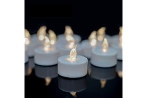 YIWER Battery Tea Lights Candles Set of 24: Flickering flameless Realistic Tealights with Warm White Light Candle Light for Festivals Parties Halloween Warm Atmosphere