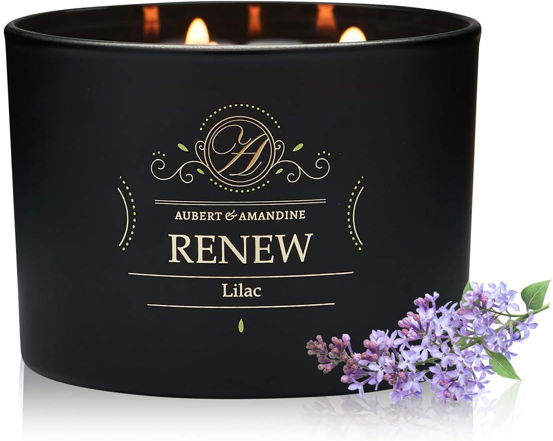 Renew - Lilac Luxury Scented Soy 3 Wick Candle for Stress Relief & Relaxation High Intensity Aromatherapy (Lilac): Home & Kitchen