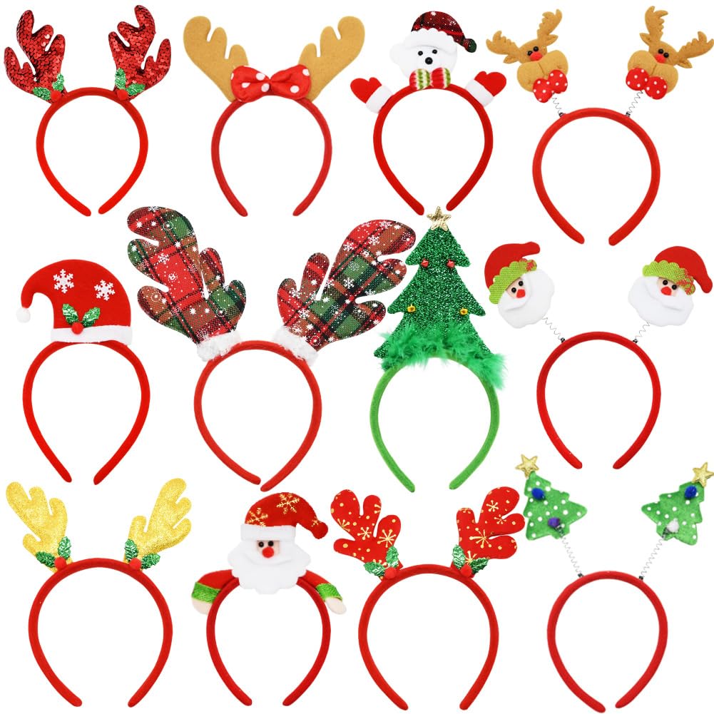 Photo 1 of 12PCS Christmas Headbands, Cute Holiday Head hat Toppers, Christmas Reindeer Head Boppers Party Hats for Party, Annual Holiday, Photos Booth
