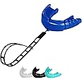 OPRO Snap-Fit Instant Level Braces Mouth Guard + Strap – Quick Protection Mouthguard for Lacrosse, jiu Jitsu, MMA Boxing Wrestling & Football Mouthpiece – Includes Mouth Guard Case (Adult, Blue)