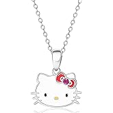 Hello Kitty Sanrio Womens Necklace Official License - Silver Plated Necklace with Enamel and Crystal Pendant
