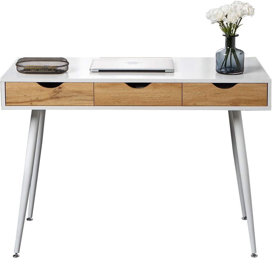 sogesfurnitureWriting Computer Desk Modern with 3 Drawers, Makeup Vanity Table, Writing Study Desk for Home Office, Dressing Table