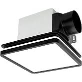 Akicon Bathroom Exhaust Fan with Light, 80CFM 2.0 Sones Exhaust Fan for Bathroom Ceiling, 15W Dimmable 3CCT LED Lights &amp; 3.5W Nightlight Vent Fan for Home, Shower Room, Square, Black