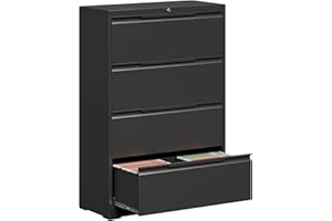 Kooyon Metal Steel Filling Cabinets for Home Office - 4 Drawer Lockable Lateral File Cabinet for Hanging Files Letter/Legal/F4/A4 Size, Assembly Required - Black