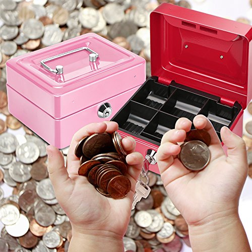 Small Cash Box, DDSKY Double Layer Design Organizer Save Coins Locking Storage Box Valentine's Day Gift (Pink) - Thumbnail 6