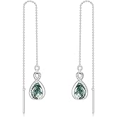 LELOUCHY Infinity Gemstone Threader Earrings Long Chain Drop Earrings 925 Sterling Silver 12 Birthstone Birthday Jewelry Gifts for Women (Gift Box)