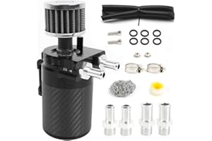 muge racing Carbon Fiber Universal Oil Catch Can Tank Kit Polish Baffled Reservoir with Breather Filter with 3/8" Fuel Line Aluminum (400ml Black)