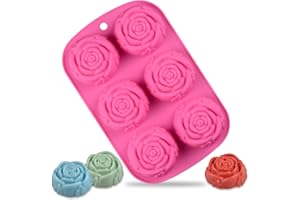 FUNBAKY Rose Flower Silicone Mold 6 Cavity Candy Chocolate Ice Cube Jelly Cupcake Soap Cookie Mould