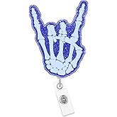 Arakulago Blue Skeleton Hand Xray Badge Reel Retractable Radiology Nurse Medical Nursing Assistant Badge Holder with ID Clip Radiologist Accessories Acrylic Name Badge Clip RN CNA Office ID Card