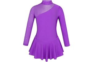 renvena Kids Girls Figure Ice Skating Leotard Dress Mock Neck Long Sleeve Performance Uniform Dancing Outfits