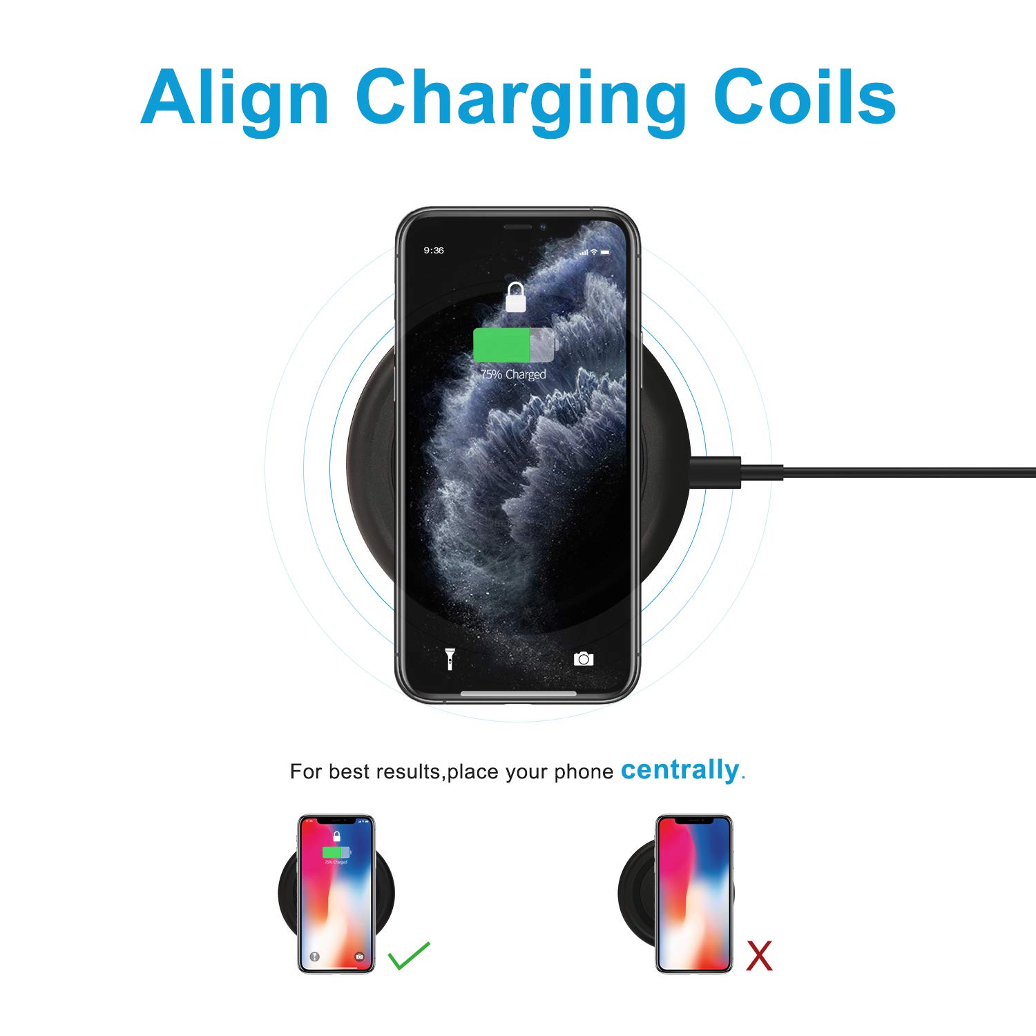 Wireless Charger 10W Qi Fast Wireless Charging Pad, 7.5W Compatible with iPhone 11,Pro,Max,XS Max,XR,XS,X,8,Plus, 10W for Samsung Galaxy Note 10/10+/9/8,S10 Plus S9 S8,AirPods and More (No AC Adapter)