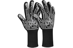 Ribetween BBQ Gloves, Heat Resistant Gloves for Cooking, Non-Slip Grill Gloves Oven Mitts, 1472°F Extreme Heat Resistant Silicone Gloves Grilling Gloves for Barbecue, Frying, Baking, 1 Pair (Gray)