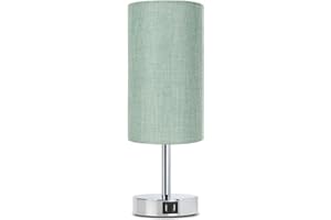 Yarra-Decor Bedside Lamp with USB Port - Touch Control Table Lamp for Bedroom 3 Way Dimmable Nightstand Lamp with Round Denim Fabric Shade for Living Room, Dorm, Home Office (LED Bulb Included)