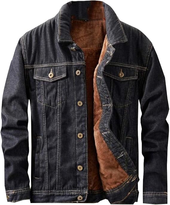 SOWTKSL Herren Jeansjacke, klassisch, gefüttert Gr. US XXXL, Schwarz ...