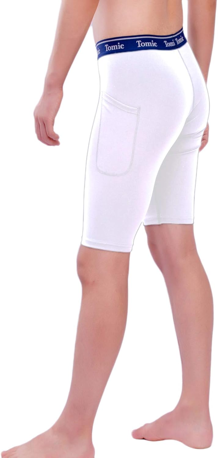 Tomic Men's 9" 2 Pack Compression Shorts Performance Underwear Pockets Cool Dry Sport Tights: Clothing