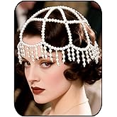 Formery Pearl 1920s Flapper Cap Fringe Mesh Gatsby Headband Roaring 20s Headpiece Hair Accessories for Women