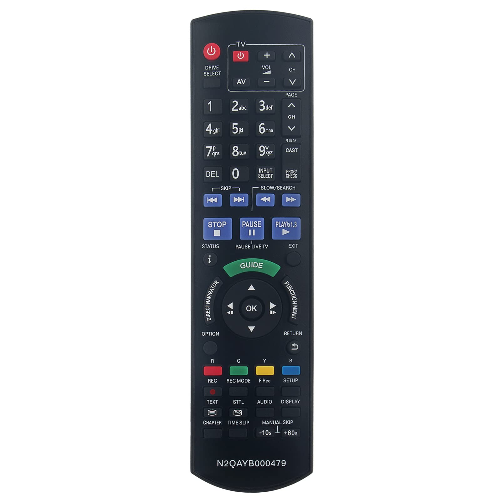 ALLIMITY N2QAYB000479 Remote Control Replace fit for Panasonic DVD TV Recorder DMR-XW380 DMR-XW385 DMR-XW390 DMR-XW480 DMR-XW380GL DMR-XW385GL DMR-XW390GL DMR-XW480GL