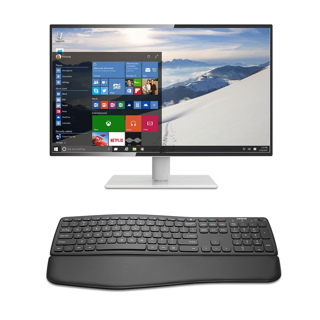 Arteck Bluetooth Universal Wave Comfortable Keyboard with Palm Rest - Multi-Device Full Size Wireless Keyboard for Windows iOS iPadOS Android, Computer Desktop Laptop Surface Tablet Smartphone
