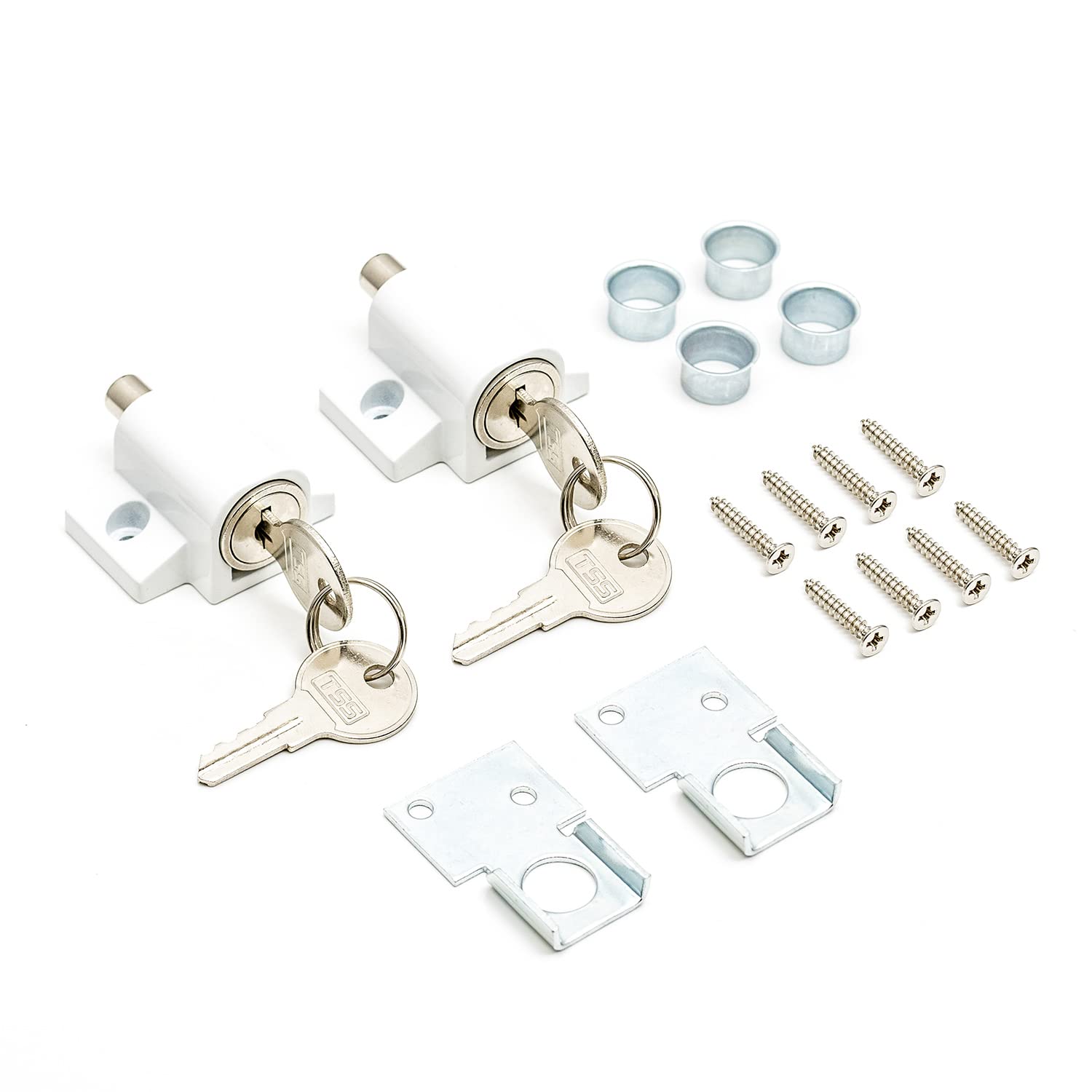 2 Pcs White Sliding Patio Door Lock, Sliding Door Lock for Additional Security. Supplied with Fixtures and Fittings. Universal Lock Suitable for Most Door Types.