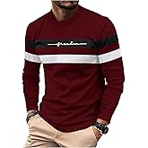 VIPWOLF Men's Letter Graphic Long Sleeve Shirts Slim Fit Round Neck Casual Tee Tops Streetwear