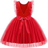 Arshiner Toddler Dress Summer Ruffle Sleeve V-Back Tie Waist Flower Girl Dresses Wedding Tulle Outfit 2-8Y