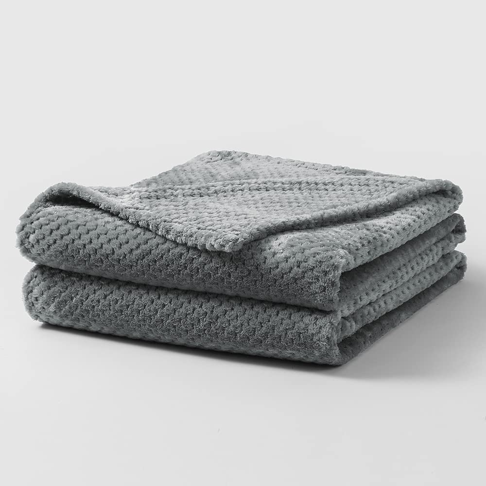 Bear & Panda Waffle Flannel Fleece Mink Throw - Sofa/Bedspread/travel Blankets – Honeycomb Super Soft, light-weighted, Warm, Cosy Large Size Single, Double, King - Cloudy Grey, Single (127 x 152 cm) — image 1