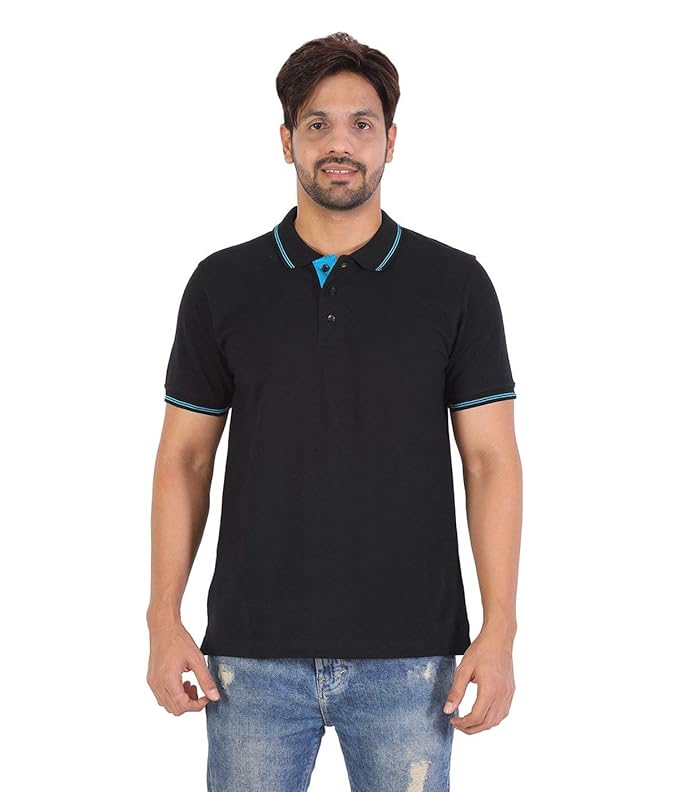 Buy Sportsqvest Men's Black Tipping Polo Neck T-shirt-A10102BK at Amazon.in