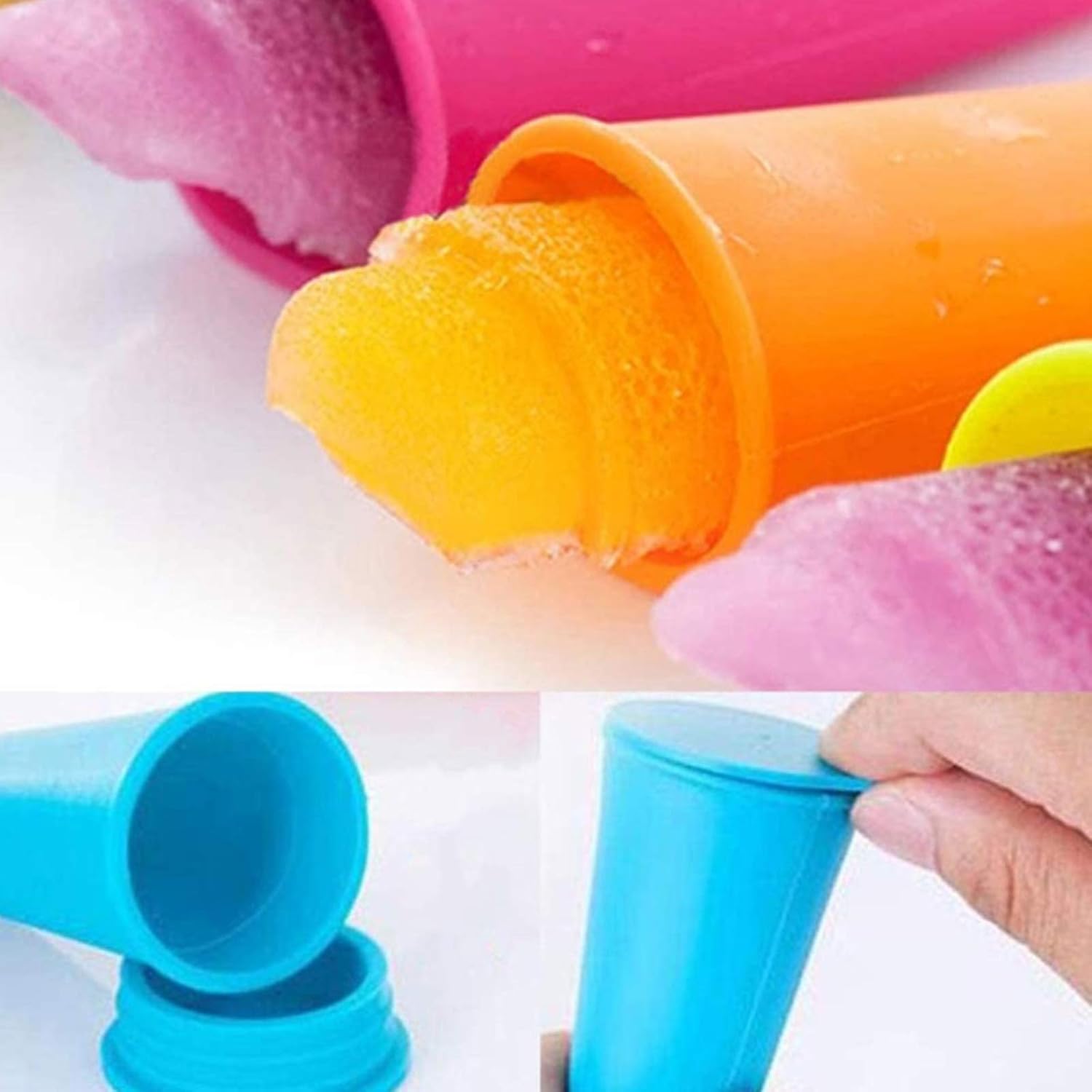 Ice Pop Molds for Kids, Leakproof Silicone Ice Popsicle Molds with Lids, DIY Reusable Ice Lolly Moulds Ice Pop Molds Popsicle Maker for Homemade Popsicle, Multi Colors - Set of 6: Kitchen & Dining