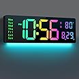 Digital Wall Clock Large Display 16", Digital Clock with 11 RGB Colors Changing Remote Control, LED Clocks with Night Lights for Living Room Bedroom Office Classroom Decor, Auto DST (Multicolor)