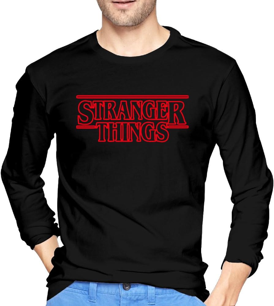 Simoymarina Man's Movie Stranger Things Logo Long-Sleeve T Shirt Black