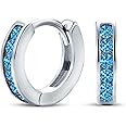 London Blue Cubic Zirconia CZ Channel Set Small Huggie Hoop