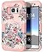 Galaxy S7 Case, Hocase Heavy Duty Protection Shock Absorbent Silicone Bumper+Hard Plastic Dual Layer Full-Body Protective Phone Case for Samsung Galaxy S7 (SM-G930) - Peony Flowers/Rose Gold