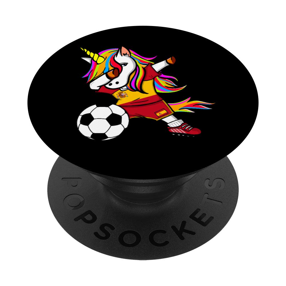 Funny Dabbing Unicorn Spain Football - Spanish Flag Soccer PopSockets Swappable PopGrip