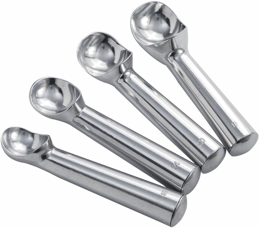 Amazon Com Volksrose Ice Cream Scoop Set With Non Slip Handle Simple One Piece Aluminum Design Easy Release Professional Kitchen Ice Cream Spade 1 1 5 2 2 5 Ounce 4 Pcs Silver 1 Kitchen Dining