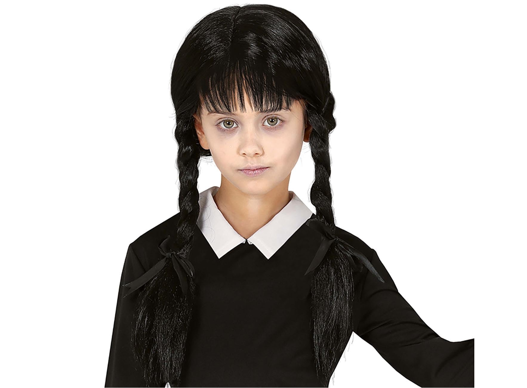 FIESTAS GUIRCA | Black Braided Wig with Fringe for Children - Ideal for Halloween, Carnival and Themed Parties - Fancy Dress Accessory - Wigs and Hair for Girls - Black